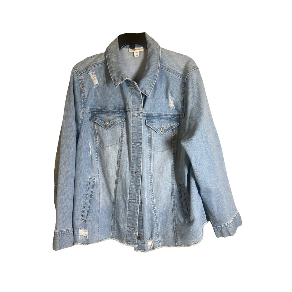 Style & Co. Women's Plus Size 20W Light Blue Frayed Edge Denim Jean Jacket